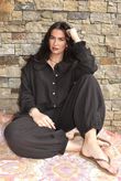 Annie Cushion Cotton Peter Pan Smock Blouse Chocolate